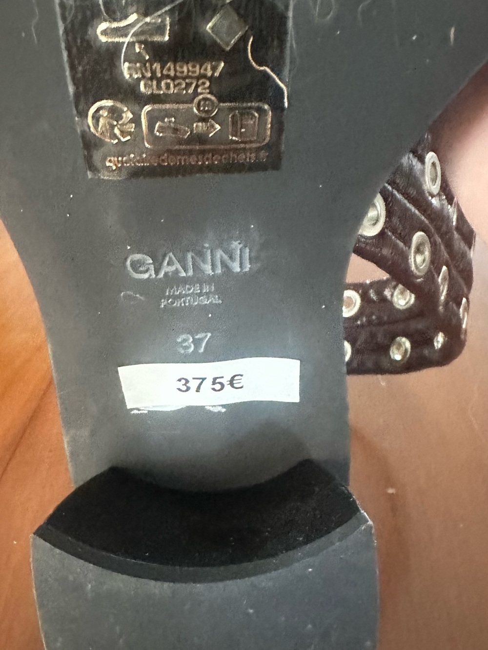 Ganni Burgundy Pointed Toe Ankle Strap Heels with Buckle - Picture 4 of 6